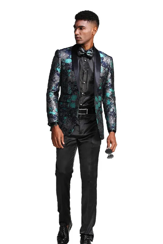 Treasured Collection: Single-Breasted 1-Piece Blazer In Turquoise Confident Men's High