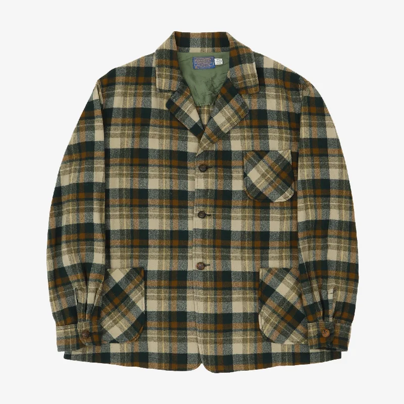 Vintage Check Wool Jacket Cool Men's Distressed