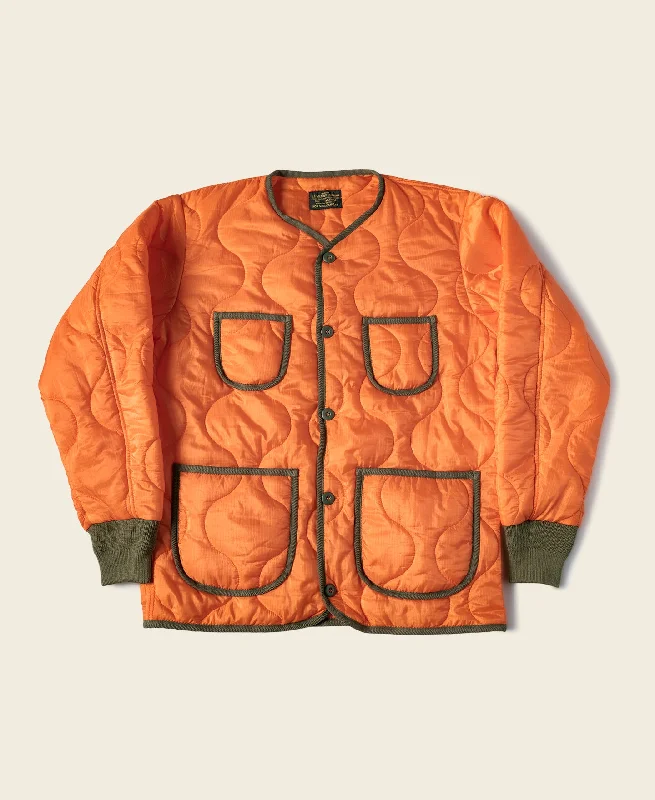 Military Style Quilted Padded Ripstop Nylon Jacket - Orange Laid