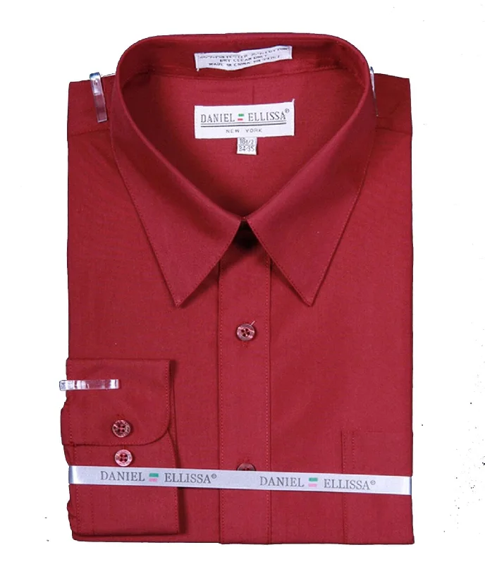 Men's Basic Dress Shirt  with Convertible Cuff -Color Burgundy Masculine Men's 