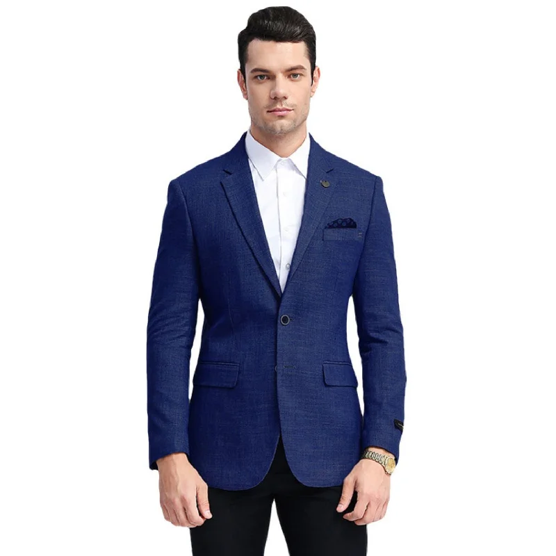 Galaxy Garnish Collection: Navy Solid Color Slim Fit Blazer Refined Men's Classic 