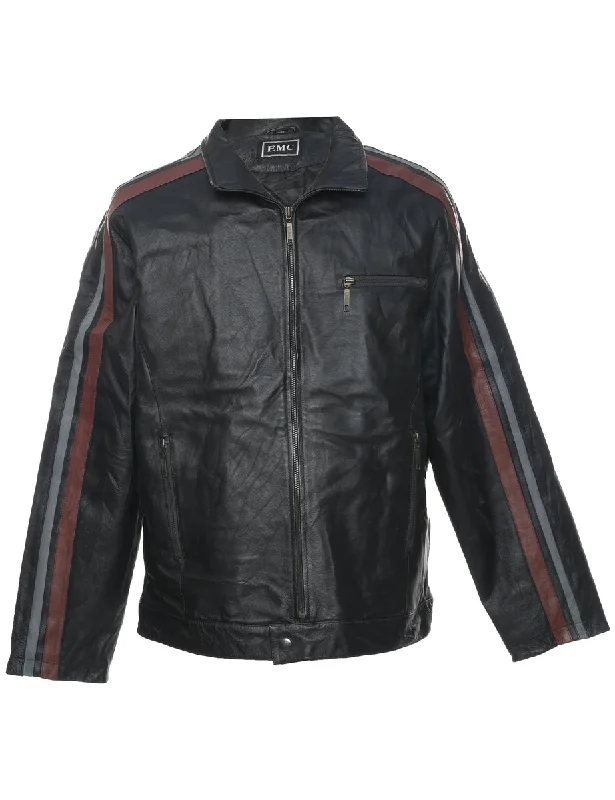 Zip Front Leather Jacket - L Elegant Men's Cashmere