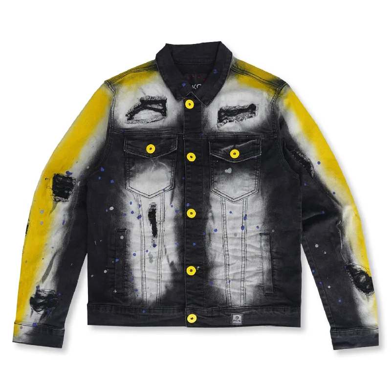 M1038 Paint Stroke Denim Jacket - Black Wash Sophisticated Men's French