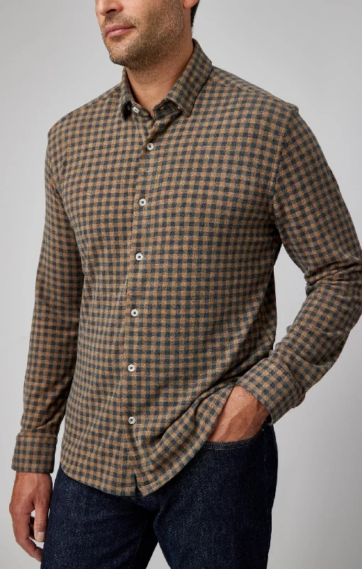 Brown Gingham Brushed Jersey Shirt Dynamic Men's Moto