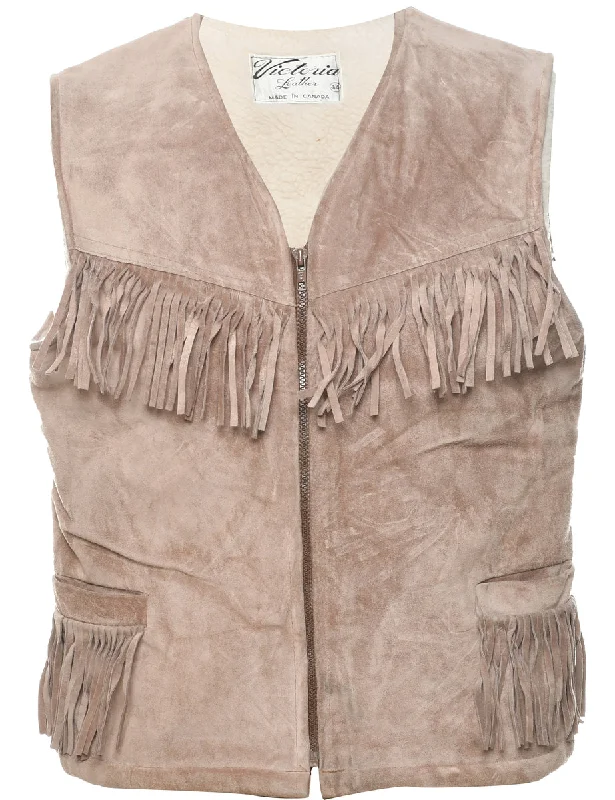 Fringing Suede Shearling Waistcoat - M Modern Men's 