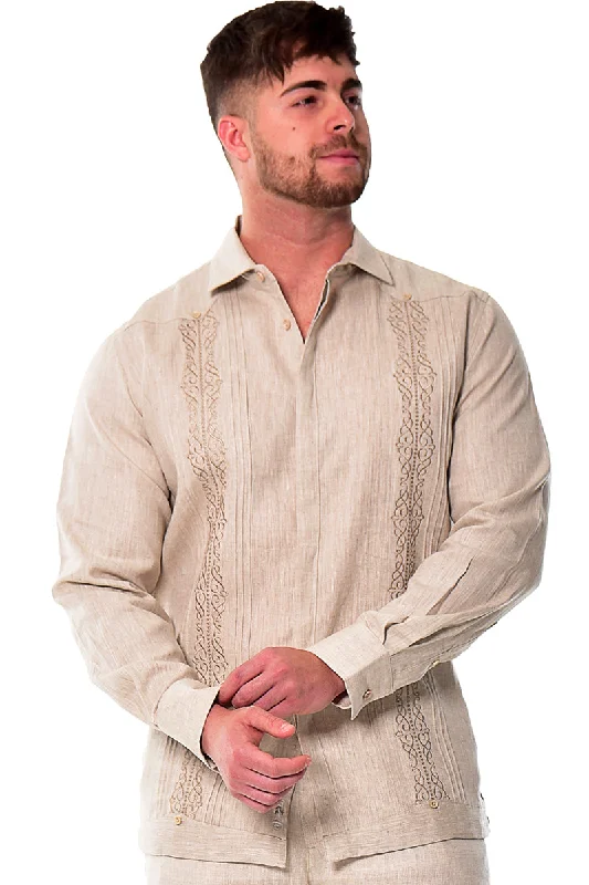 Bohio Mens 100% Linen Fancy Guayabera Style Shirt for Men - Embroidered and Pin-Tucked in (3) Colors MLFG2030 Trendy Men's Bucket