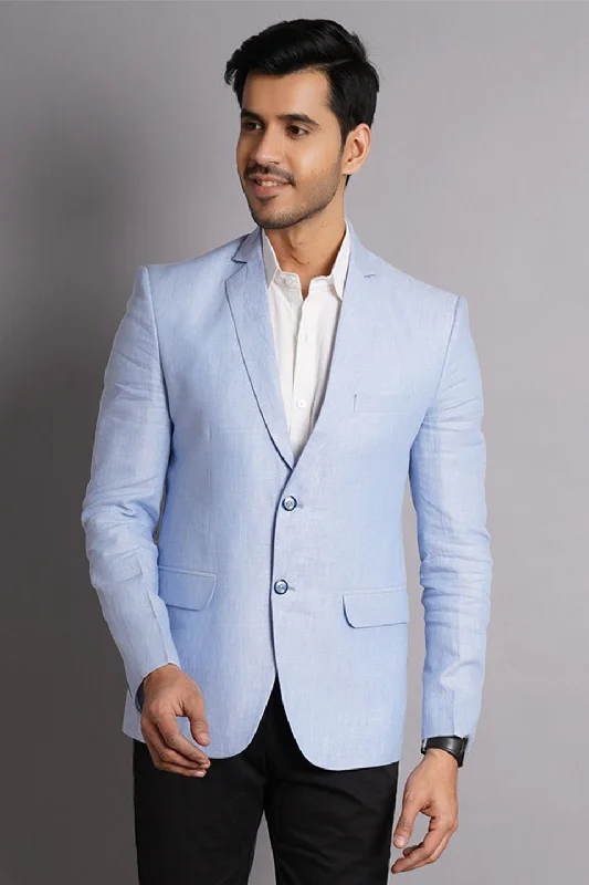 100% Pure Linen Sky Blue Blazer Sleek Men's Contemporary 