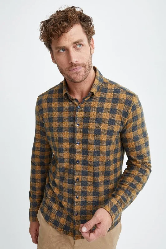 Camel T-Series Fleece Buffalo Check Shirt Practical Men's Quick