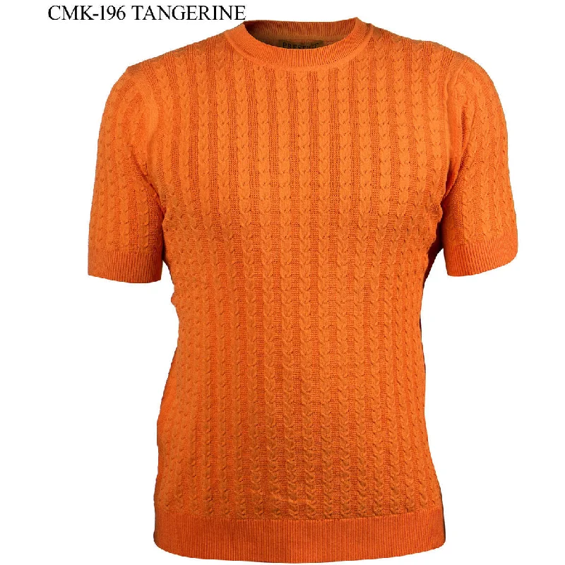 Prestige Tangerine Luxury Knit Greek Print Shirt CMK-196-TANGERINE Refined Men's Velvet