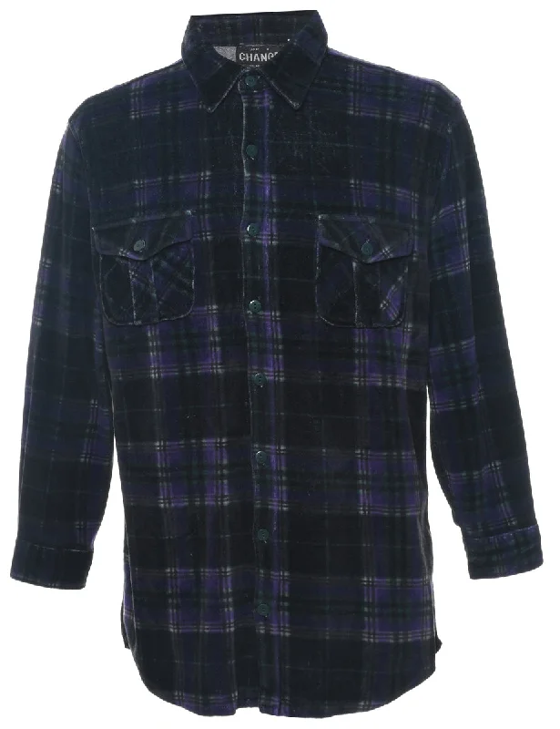 Black & Blue Corduroy Plaid Shirt - M Relaxed Men's Beach