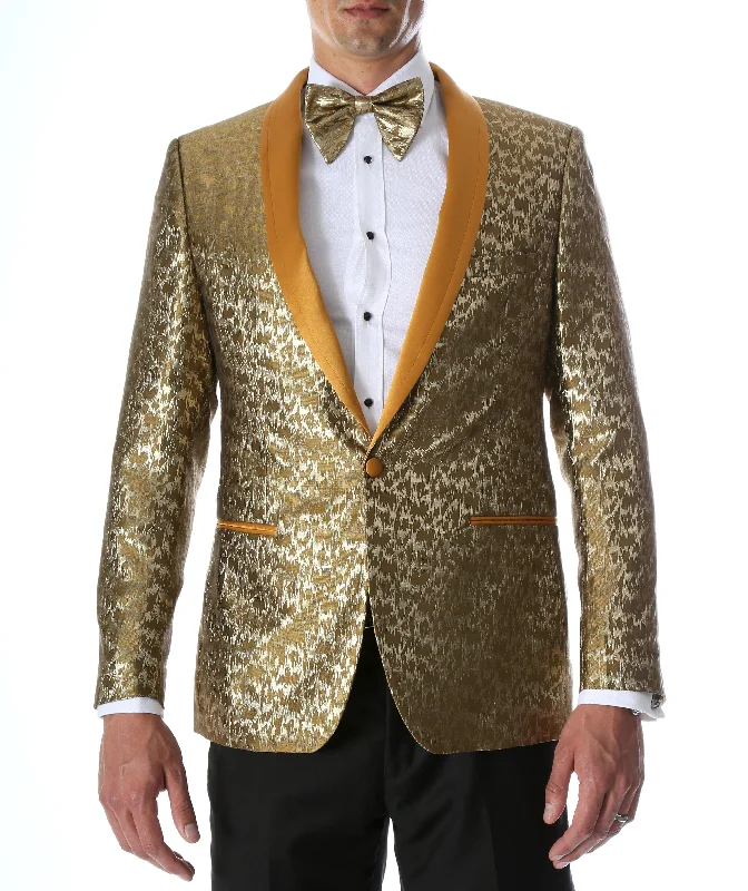 Men's Webber Gold Modern Fit Shawl Collar Tuxedo Blazer - Young Man’s Prom Wear Casual Men's Loose