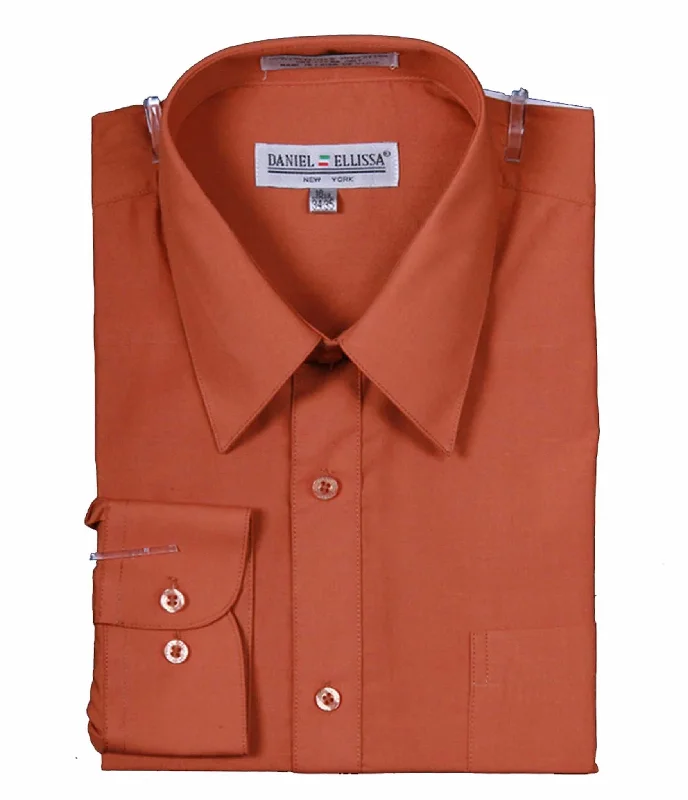 Men's Basic Dress Shirt  with Convertible Cuff -Color Rust Laid