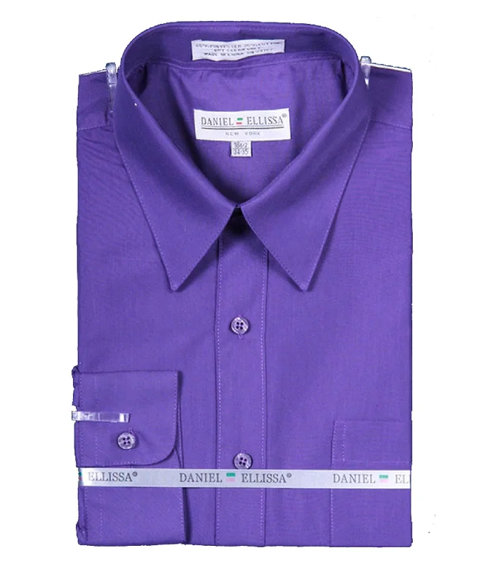 Men's Basic Dress Shirt  with Convertible Cuff -Color Purple Unique Men's Upcycled