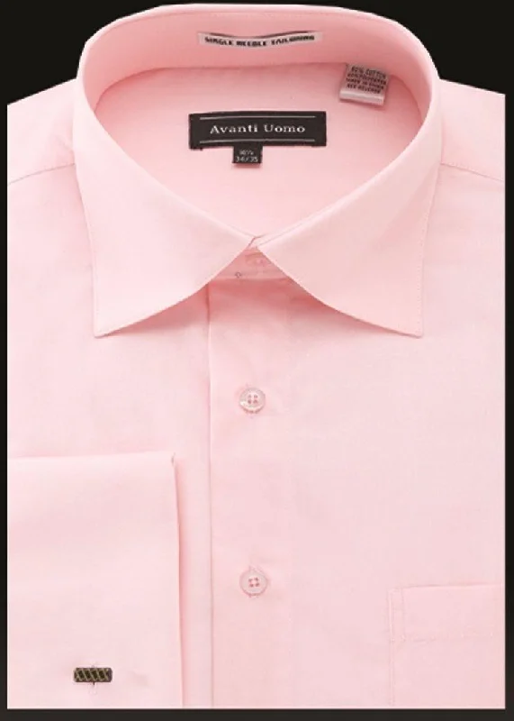 Men's French Cuff Dress Shirt Spread Collar- Color Pink Relaxed Men's Australian 