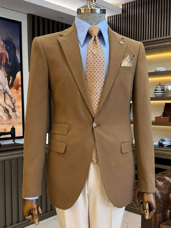 Brown Single Breasted Blazer Refined Men's Classic 