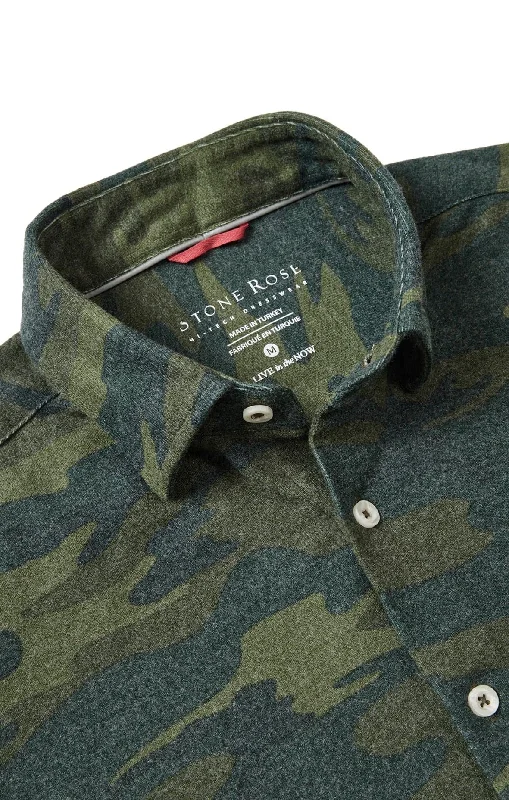 Green Camouflage Print Jersey Shirt Practical Men's Multi