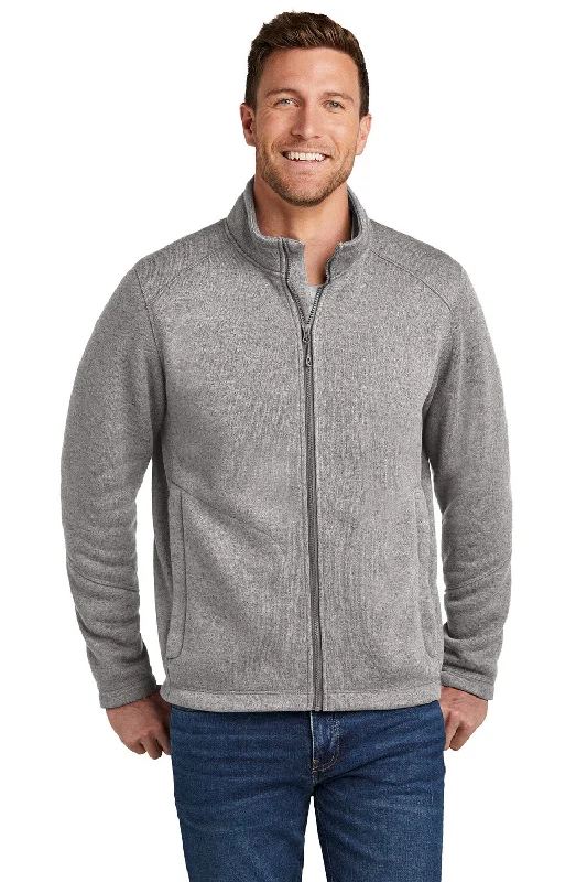 Port Authority Mens Arc Pill Resistant Sweater Fleece Full Zip Jacket - Heather Deep Smoke Grey - New Bold Men's Statement