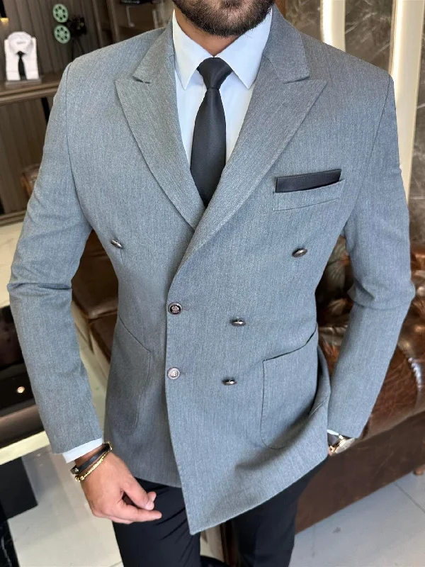 Grey Double Breasted Blazer Sophisticated Men's French