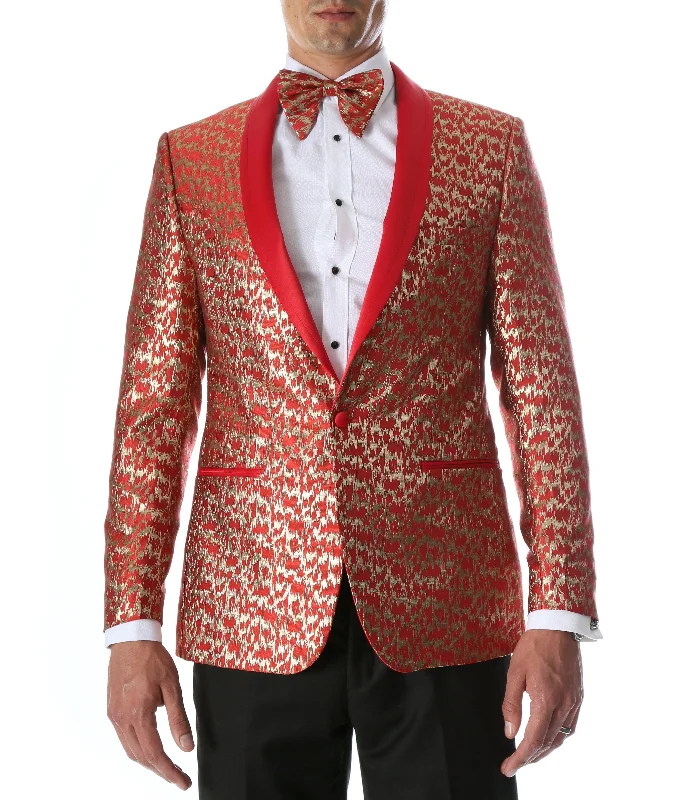 Men's Webber Red Modern Fit Shawl Collar Tuxedo Blazer Masculine Men's Thick