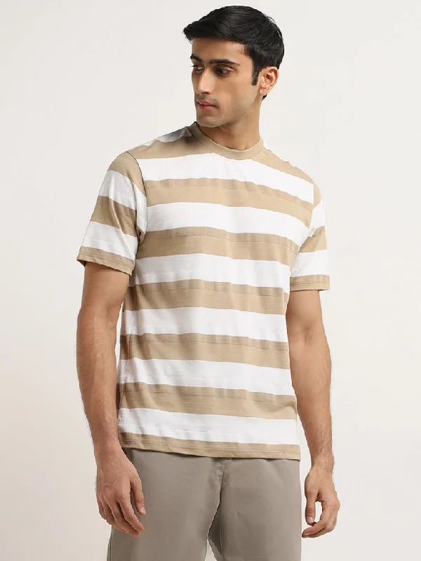 WES Lounge Beige Striped Relaxed-Fit T-Shirt Traditional Men's Country