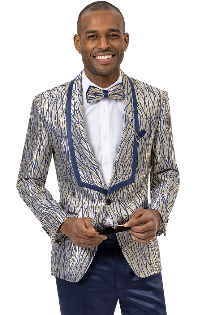 Blue Fancy Pattern Design Fashion Blazer J146 Traditional Men's Country