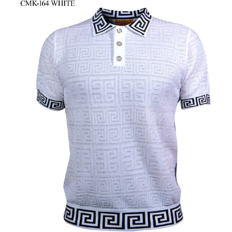 Prestige White Black Luxury Knit Greek Polo Shirt CMK-164-WHITE Athletic Men's High