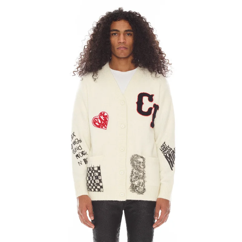 Collegiate Cardigan Sweater In Winter White Confident Men's Power