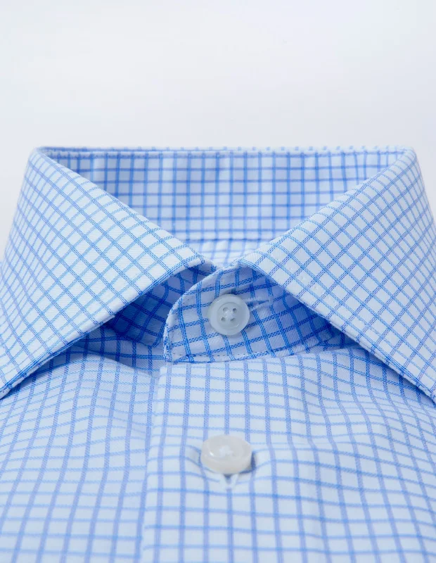 Wrinkle-Resistant Twill - Blue Grid Check Stylish Men's Tropical 