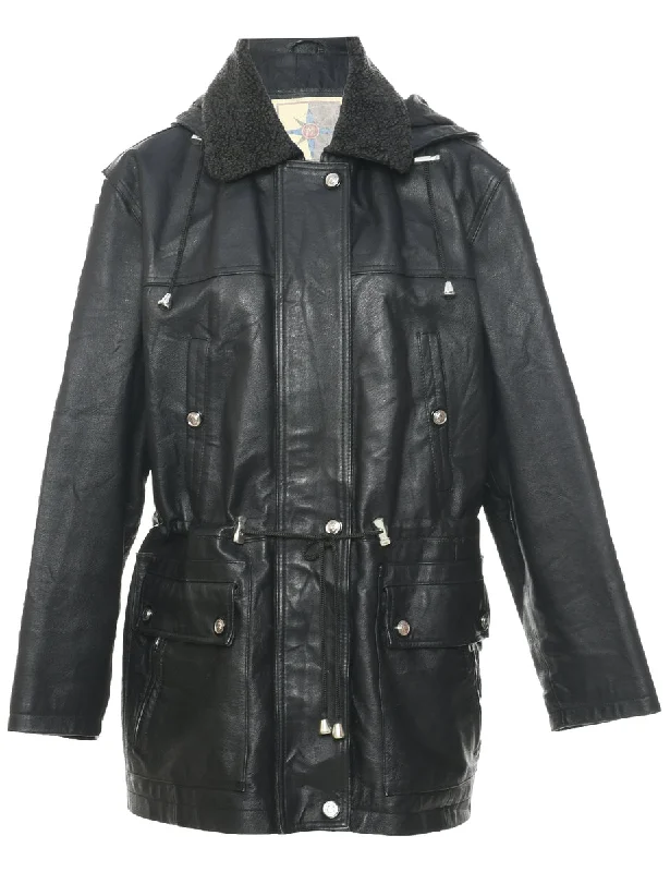 Hooded Leather Jacket - M Dapper Men's 1920S