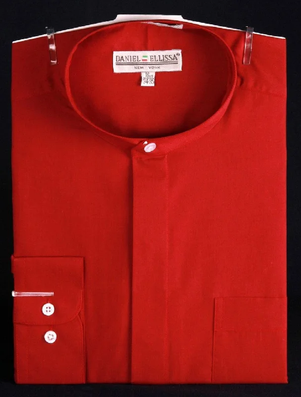 Banded Collar Dress Shirt, Red Monochromatic Office Style