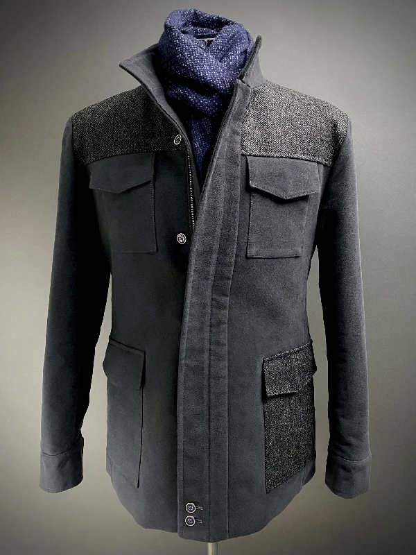 Grey Moleskin and Tweed Utility Coat. Dapper Men's Bow