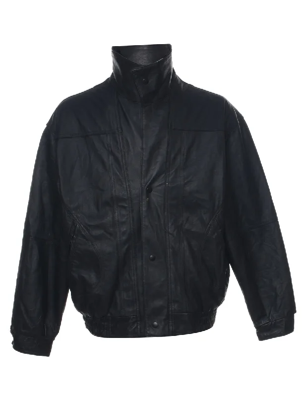 Black Leather Jacket - L Luxurious Men's High