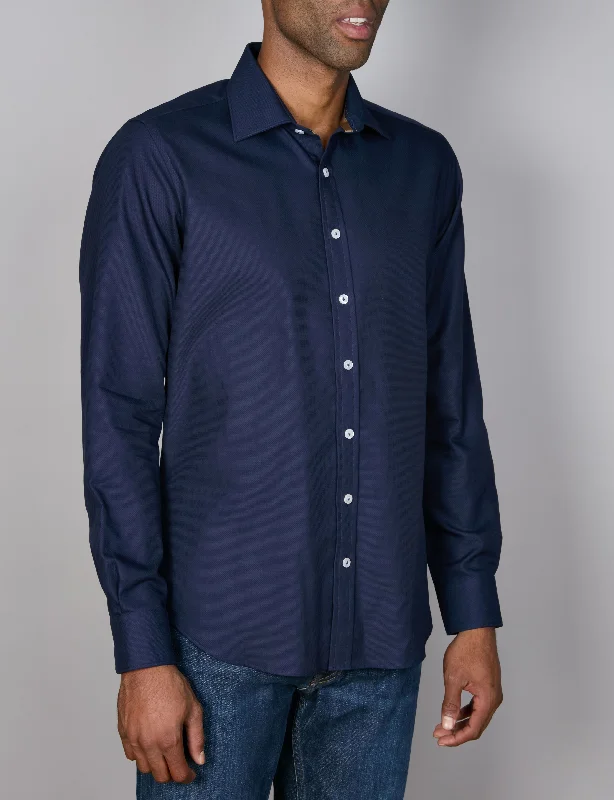 Long Sleeve Sports Shirt - Textured - Navy Bold Men's Statement