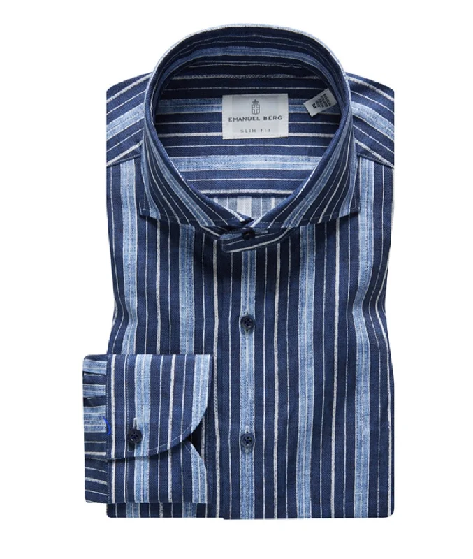 Summer Textured Hybrid Shirt SF17436 Navy Sharp Men's Italian