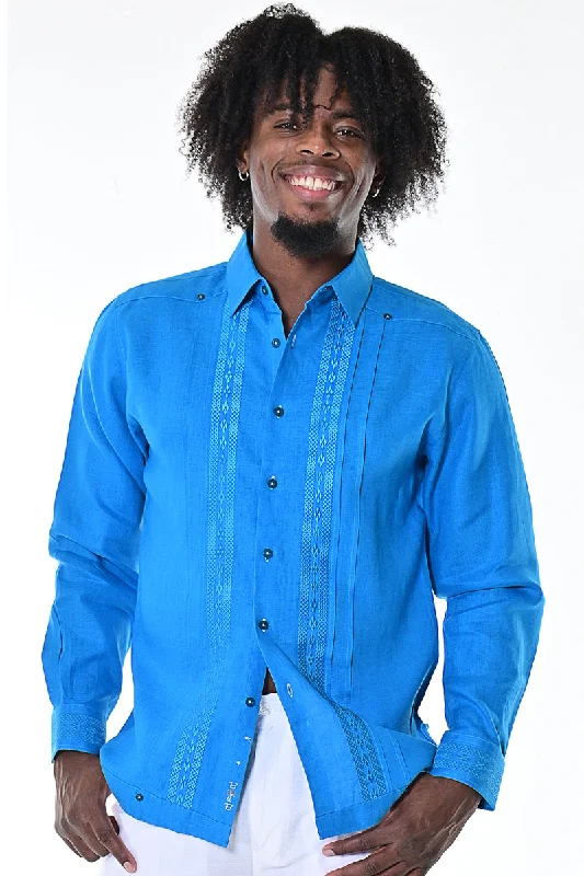 Men's Long Sleeve Linen Guayabera Shirt w/Fancy Panels | BOHIO MLG1415 Hip Men's Urban