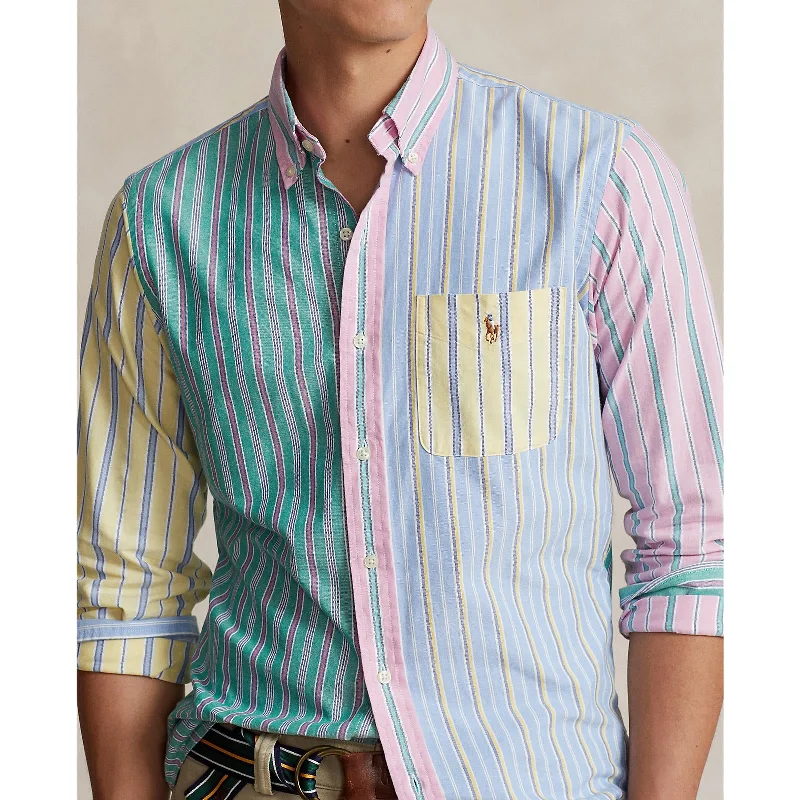 Oxford Shirt - Fun Shirt - Stripe - Multi Unique Men's Upcycled