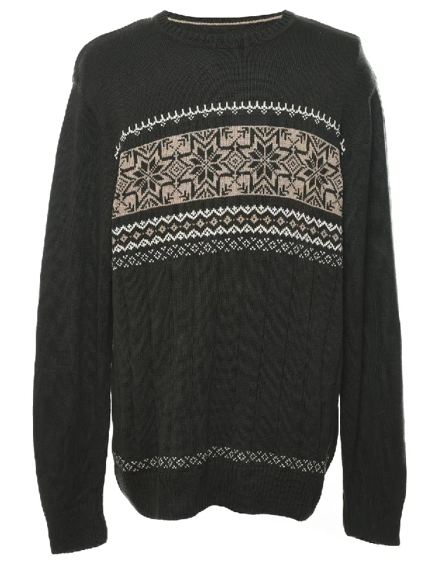 Dark Green Nordic Jumper - L Sleek Men's Metallic