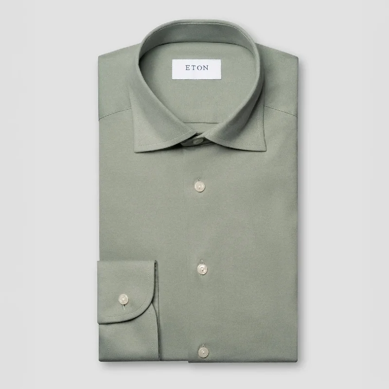 Sage Green Solid Cotton Four-Way Flex Slim Fit Shirt - ETON Edgy Men's Punk