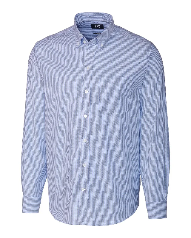 Cutter & Buck Stretch Oxford Stripe Dress Shirt French Blue Organic