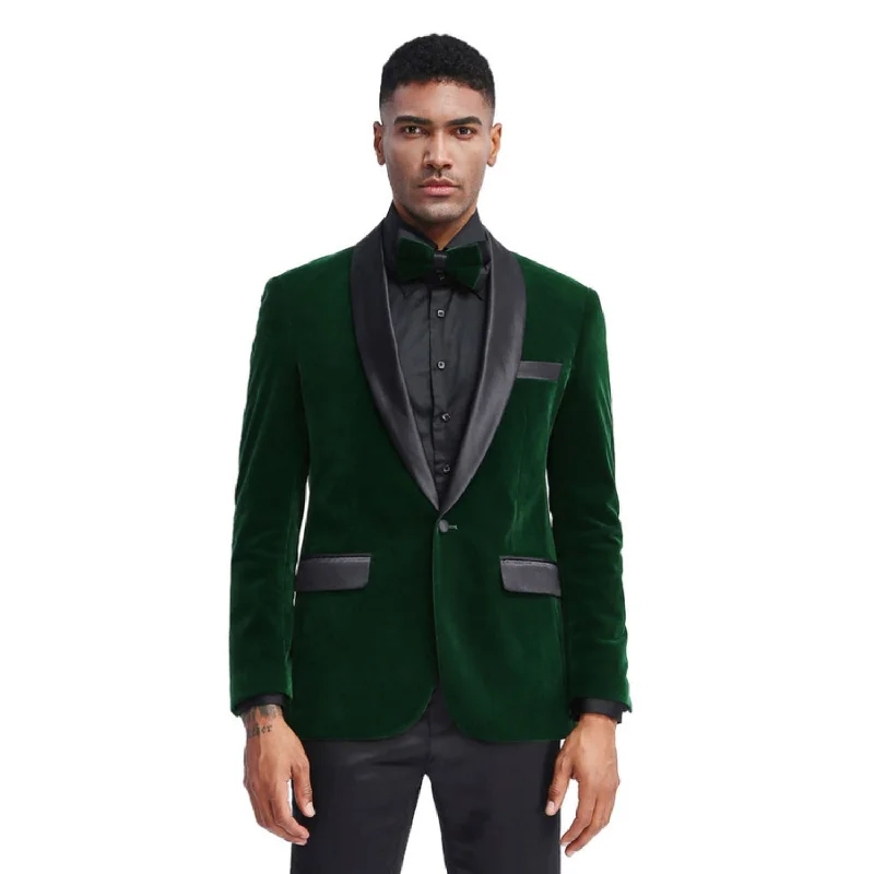 Trendy Tune Collection: Green Solid Color Single Breasted Slim Fit Blazer Earthy Men's Sustainable 