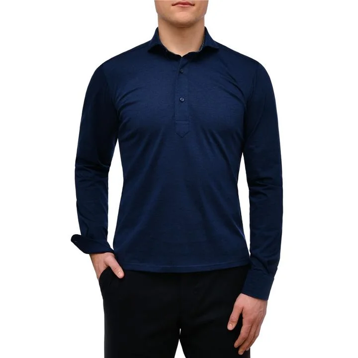 Premium Quality Jersey Knit Long Sleeve Polo SF18067 Navy Casual Men's Loose