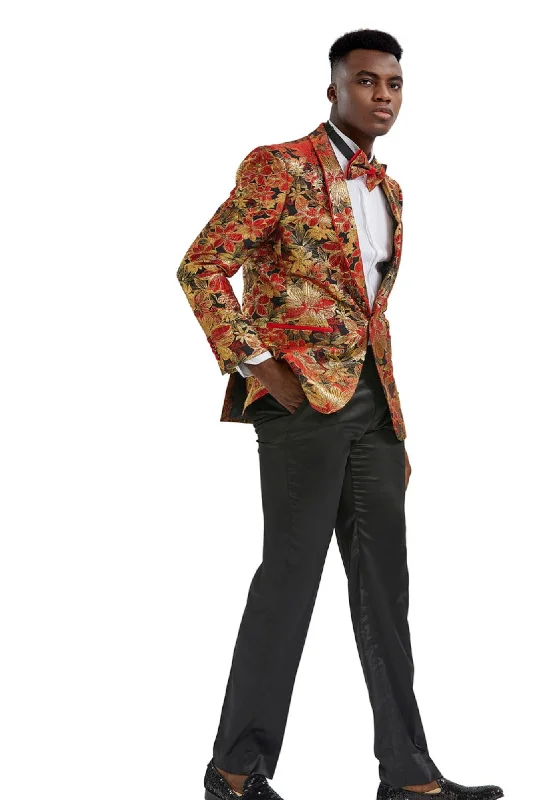 Stylefyre Collection: Men's Single-Breasted Blazer In Red/Gold Dapper Men's Bow