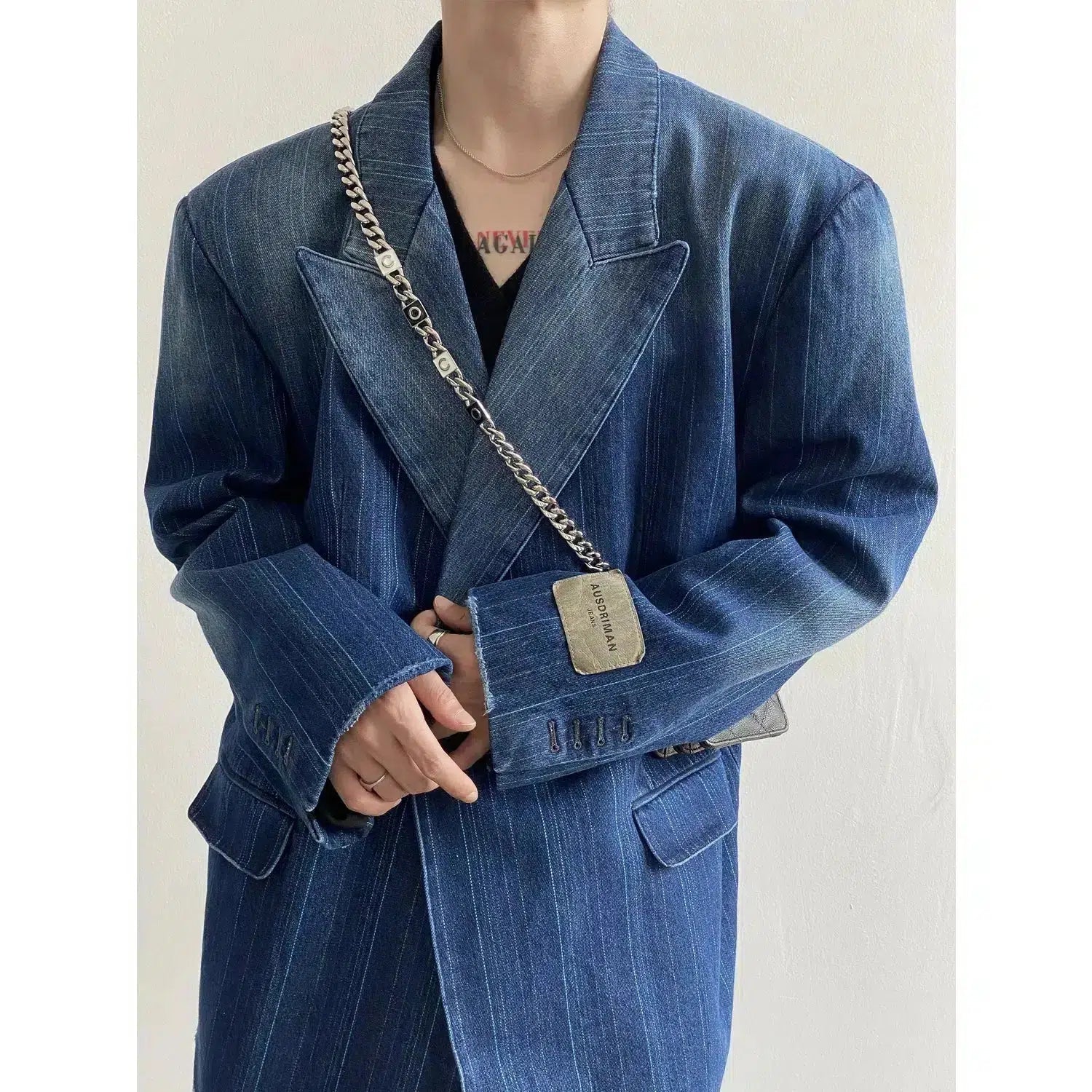 Washed Striped Loose Denim Suit Casual Men's Loose