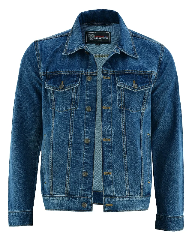 VB510BL Men's Blue Heavy Duty Denim Button Front Jacket Relaxed Men's Beach