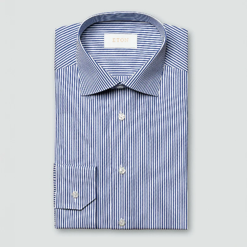 Dark Blue Bengal Stripe Elevated Poplin Slim Fit Shirt - ETON Stylish Men's Neon