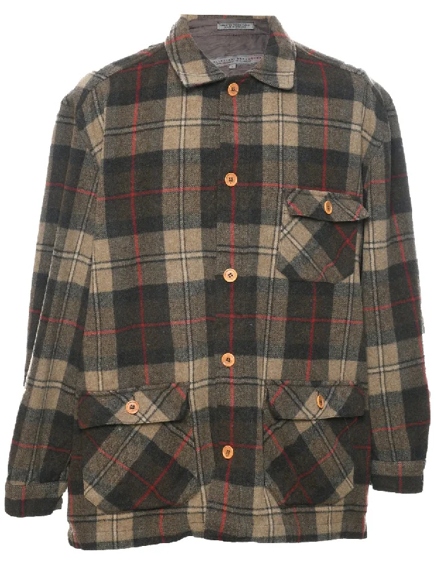 Checked Wool Jacket - L Cozy Men's Sherpa