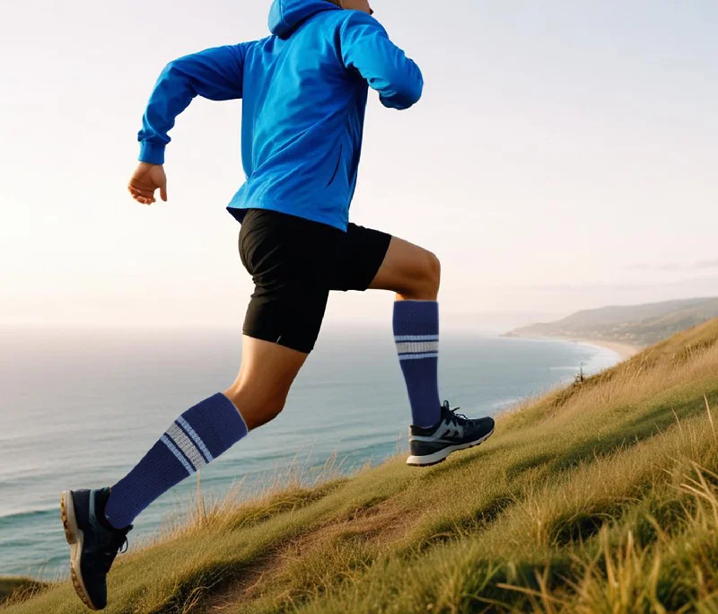 Outdoor Compression Knee-High Socks For Men | Dr Motion Socks |Top Stripe Refined Men's Velvet