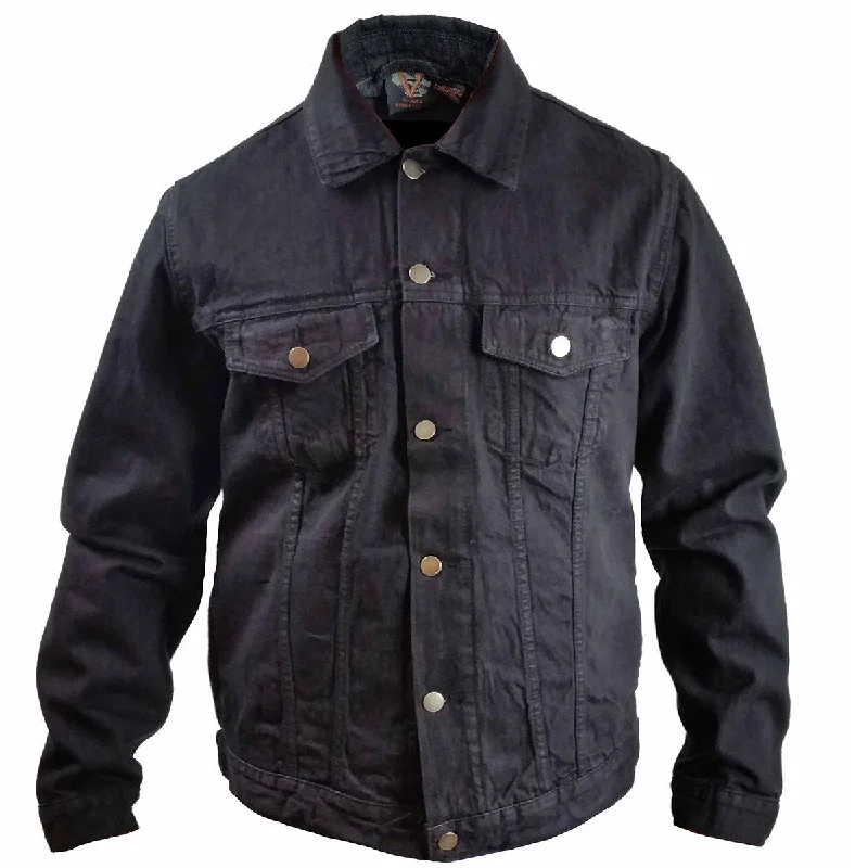 [Closeout] VB510 Men's Black Heavy Duty Denim Button Front Jacket Modern Men's Geometric