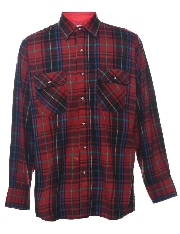 Ched Red Plaid Shirt - L Cool Men's Distressed