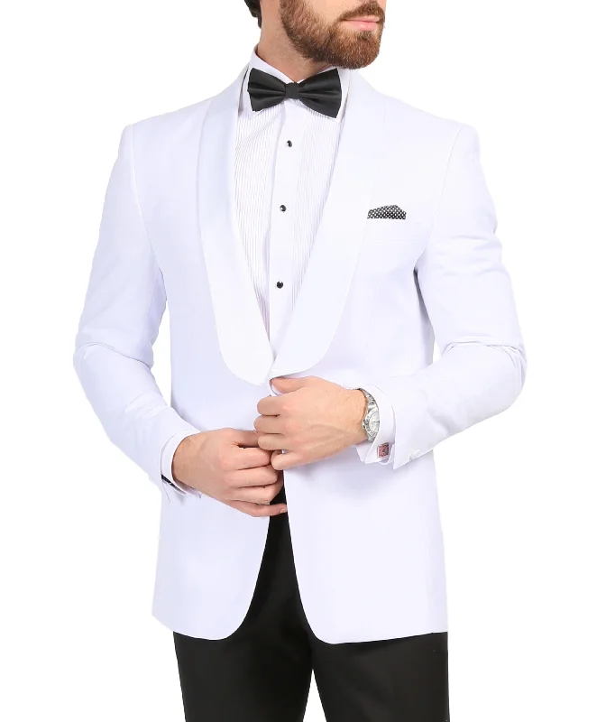 Ferrecci Men's Echo White Slim Fit Shawl Lapel Tuxedo Dinner Jacket Cozy Men's Sherpa